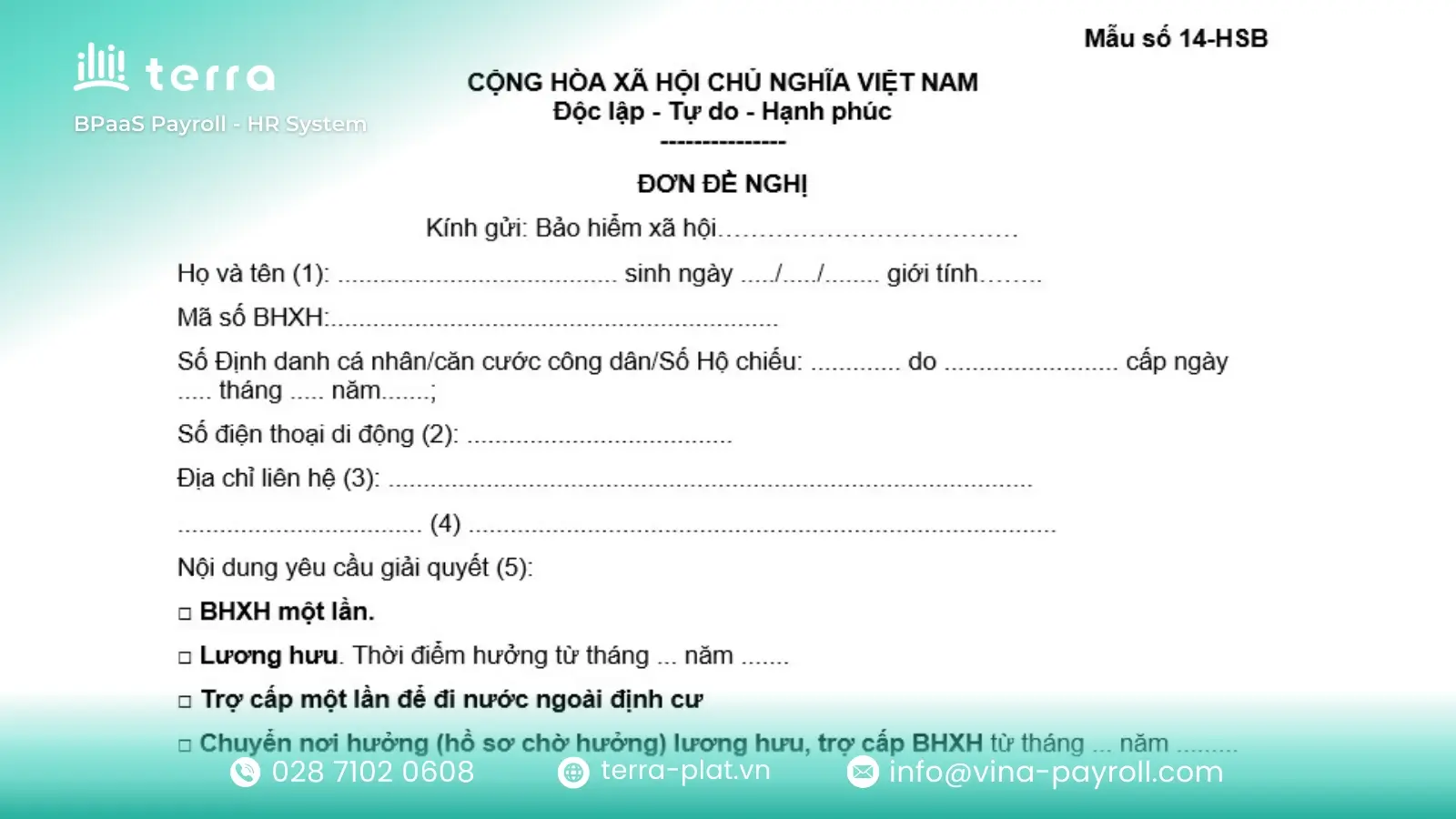 Application form for Insurance claim for foreigners (Form No. 14-HSB)