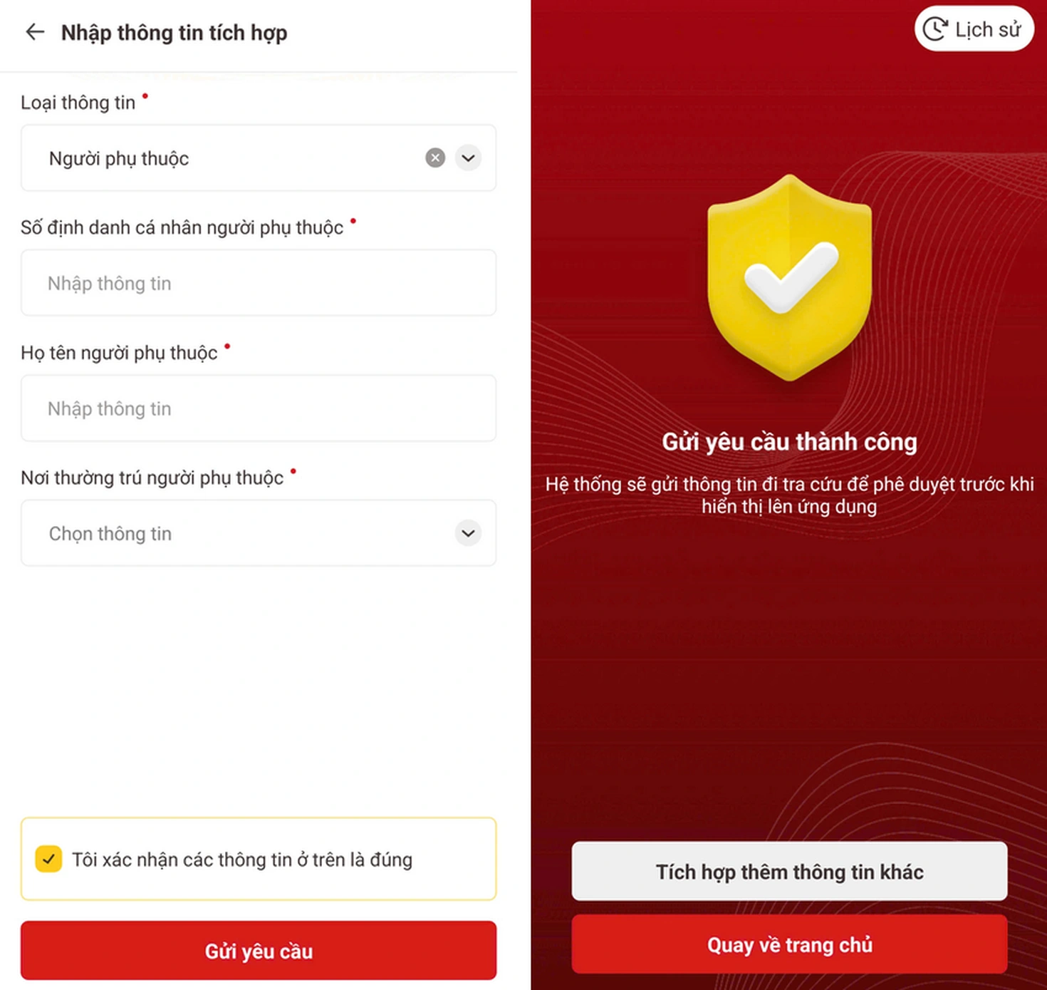 Nhập thông tin người phụ thuộc trên VNeID